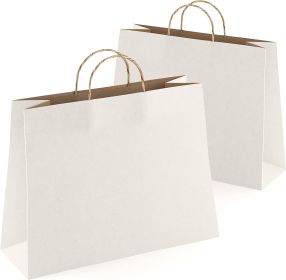 White Shopping Bags Bulk Pack of 25 Large Paper Bags 16 x 6 x 12 Kraft Bags with Handles 16x6x12 Paper Kraft Bag 150 GSM Wine Bag