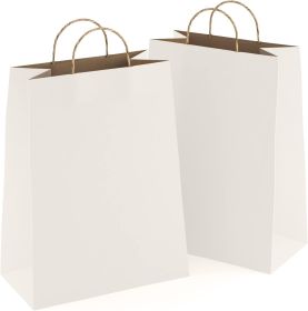White Shopping Bags Bulk Pack of 25 Large Paper Bags 13 x 7 x 17 Kraft Bags with Handles 13x7x17 Paper Kraft Bag 150 GSM Wine Bag
