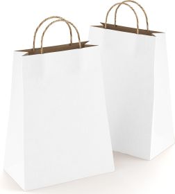 White Shopping Bags Bulk Pack of 25 Large Paper Bags 10 x 5 x 13 Kraft Bags with Handles 10x5x13 Paper Kraft Bag 150 GSM Wine Bag