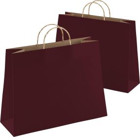 Wine Shopping Bags 16" x 6" x 12"; Pack of 50 Dark Wine Paper Bags with Handles Bulk; 150 GSM Wine Kraft Bags with Handles; Purple Wine Gift Bags