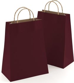 Wine Shopping Bags 8" x 4.75" x 10.5"; Pack of 25 Dark Wine Paper Bags with Handles; 150 GSM Wine Kraft Bags with Handles; Purple Wine Gift Bags