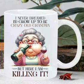 11oz Insulated Ceramic Mug - Wine themed, suitable for hot and cold drinks, reusable, hand wash only - ideal gift for