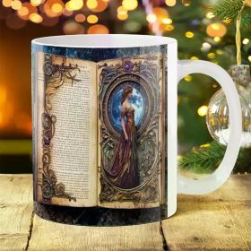 1pc 11oz Enchanted Forest Ceramic Mug with Illuminated Book Design - Ideal for Coffee, Tea, Wine & Milk | Perfect