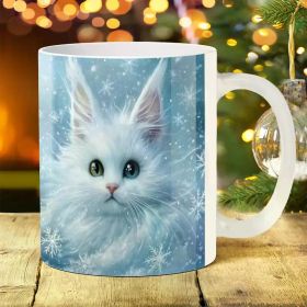 1pc 11oz Enchanting White Cat Ceramic Mug with Snowflake Design - Ideal for Coffee, Tea, Wine & Milk | Perfect Birthday