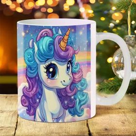 1pc 11oz Ceramic Mug with Unicorn Design, Colorful Rainbow Background, Ideal for Coffee, Tea, Wine, and Milk -