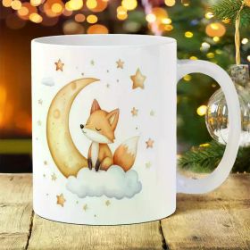 1pc 11oz Whimsical Fox on Moon Ceramic Mug - Ideal for Coffee, Tea, Wine & Milk | Perfect Birthday or Holiday Gift,