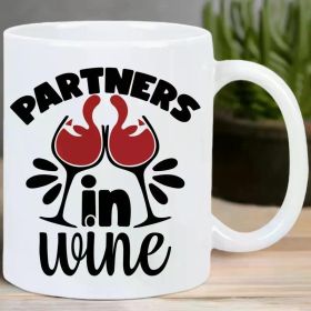 Partners in Wine Ceramic Coffee Mug, Reusable, Double-Wall Insulation, Multipurpose Use, Hand Wash Only, for Coffee