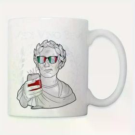 11oz Italian Wine Lover Ceramic Coffee Mug with Julius Caesar Design & Italian Flag - White Mug for Cicada 596862