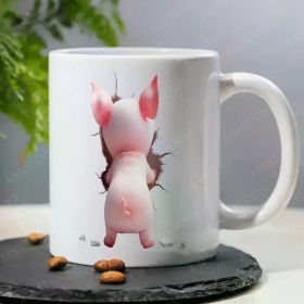 11oz White Porcelain Mug with Unique Piglet Breaking Through Wall Design - Perfect for Coffee, Tea, Wine & Milk -