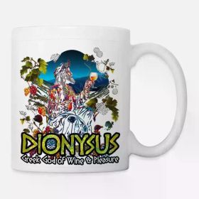 Dionysus Greek God of Wine & Pleasure 11oz Ceramic Coffee Mug - Vibrant Mythology Design with White Horse,