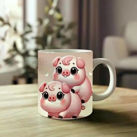1pc Adorable Little Pigs 11oz Ceramic Mug - Cute Cartoon Pig Design with Hearts, Perfect for Coffee, Tea & Wine