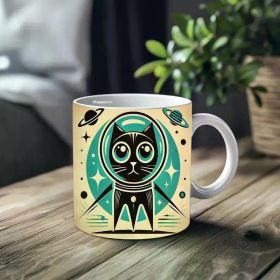 1pc Atomic Cat Ceramic Mug 11oz with Astronaut Cat Design, Coffee/Tea/Wine Cup, Hand-Wash Only, Perfect for