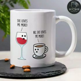 11oz "Wine vs Coffee" Humorous Ceramic Mug - Dishwasher & Microwave Safe, Available in Black, White, Pink - Ideal Gift
