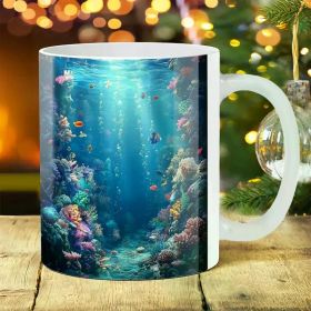 1pc 11oz Vibrant Underwater Scene Ceramic Mug - Ideal for Coffee, Tea, Wine & Milk | Perfect Birthday or Holiday Gift