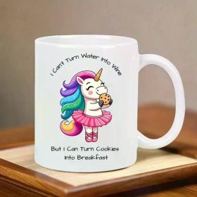 Whimsical Unicorn Ceramic Coffee Mug - "I Can't Turn Water into Wine" Funny Design, Reusable Gift for Coffee Lovers,