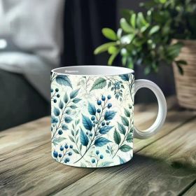 1pc Blueberry Pattern Ceramic Mug 11oz - Insulated, Reusable Coffee/Tea/Wine Cup, Hand Wash Only,