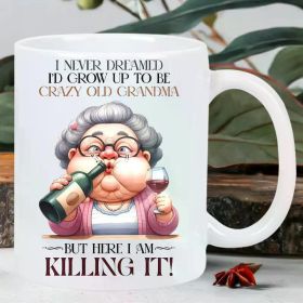 Tipsy Grandma 11oz Insulated Ceramic Mug - Wine-Themed, Perfect for Hot & Cold Drinks, Reusable, Hand Wash Only -
