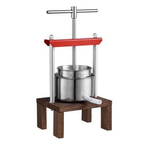 VEVOR Fruit Wine Press, 0.53 Gallon/2L, 2 Stainless Steel Barrels, Manual Juice Maker (Crossbar Structure: T-Shaped Structure, Plate Material: Wood)