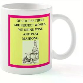 11oz Ceramic Coffee Mug with Mahjong Design - Perfect for Wine Lovers, Microwave Safe, Great for Easter, Valentine's (Color: White)