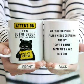 1pc, Cute Black Cat Coffee Mug, Follow Me Broken Water Mug, 11 Oz Ceramic Coffee Mug, Wine Set, Birthday Gift, (Color: White)