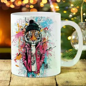 1pc 11oz Basque Themed Ceramic Mug - for Coffee, Tea, Wine and Milk | Ideal Birthday, Holiday Gifts (Color: White)