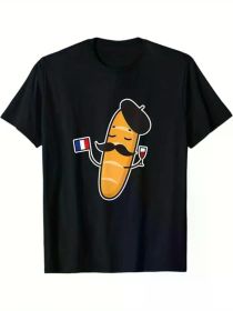 French Baguette Holding A French Flag And Wine Glass Shirt T-Shirt, 100% Cotton, Halloween Thanksgiving Christmas Gift (Color: Black, size: S)