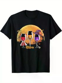Three wine glasses Halloween Shirt Pumpkin Halloween gifts, 100% Cotton, (Color: Black, size: XXL)